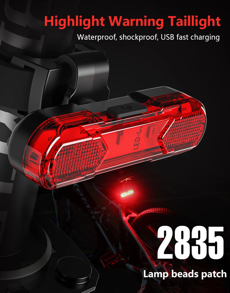 

Велосипедный светодиодный задний фонарь с зарядкой, USB фонарь для езды на велосипеде Предупреждение светильник, оборудование для горного в...