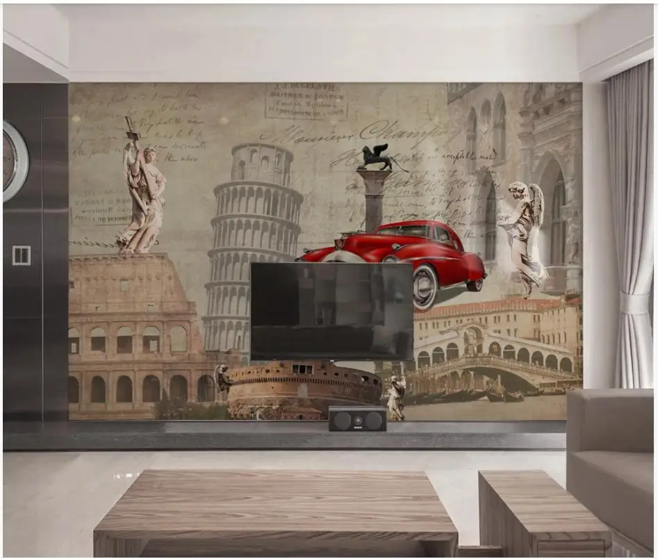 Настенные фотообои на заказ 3d мурали для стен 3D Европейский ностальгический винтажный автомобиль Английский фоновый муран.