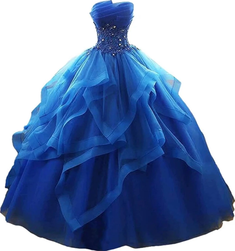 

Long Flounces Prom Dresses Bar Mitah Dresses Strapless Lace Beaded Lace-up Prom Dresses Princess Dresses Quinceanera Dresses