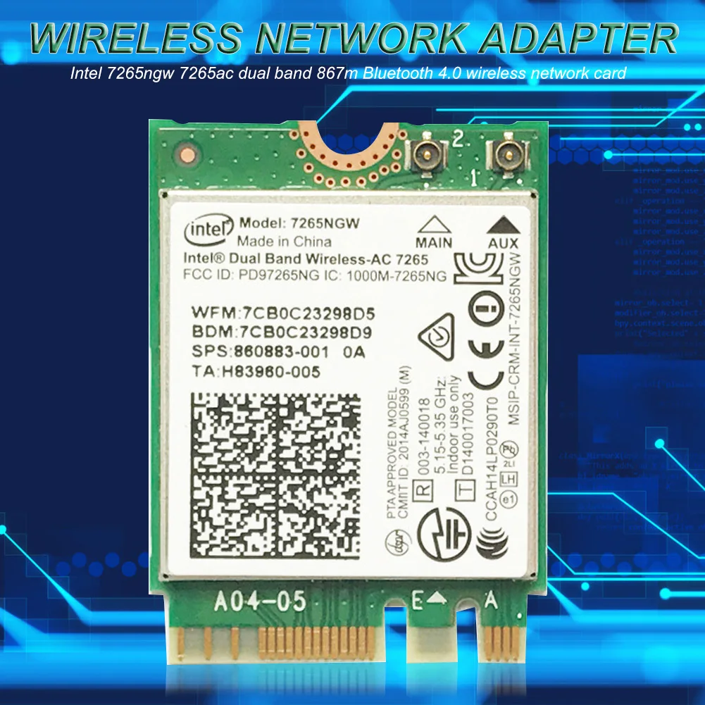 Новинка для Intel Dual band Wireless N 7265 7265NGW 802.11N 2x2 WiFi 300 Мбит/с NGFF M.2 карта 7265NB 2 4G/5G|Сетевые