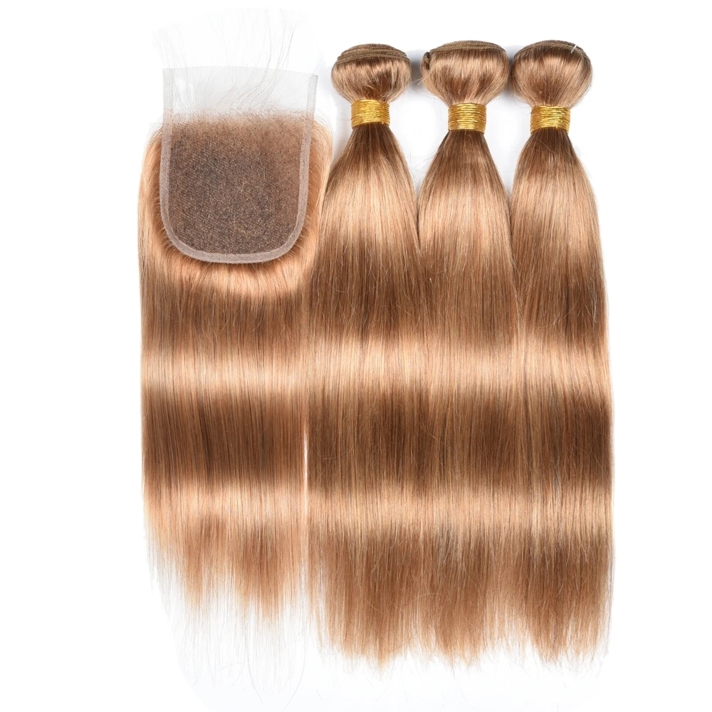 Мёд светлые пряди с закрытием Remy 27 бразильские вплетаемые волосы прямые