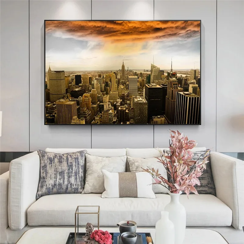 

Manhattan Skyline Landscape Canvas Paintings on the Wall Art Posters and Prints New York City Sunset View Art Picture Home Decor