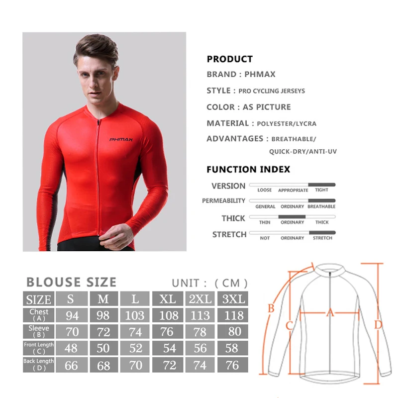 

PHMAX 100% Polyester Pro Cycling Jerseys Long Sleeve MTB Bicycle Jersey Autumn Quick-dry Racing Bike Cycling Clothing For Men