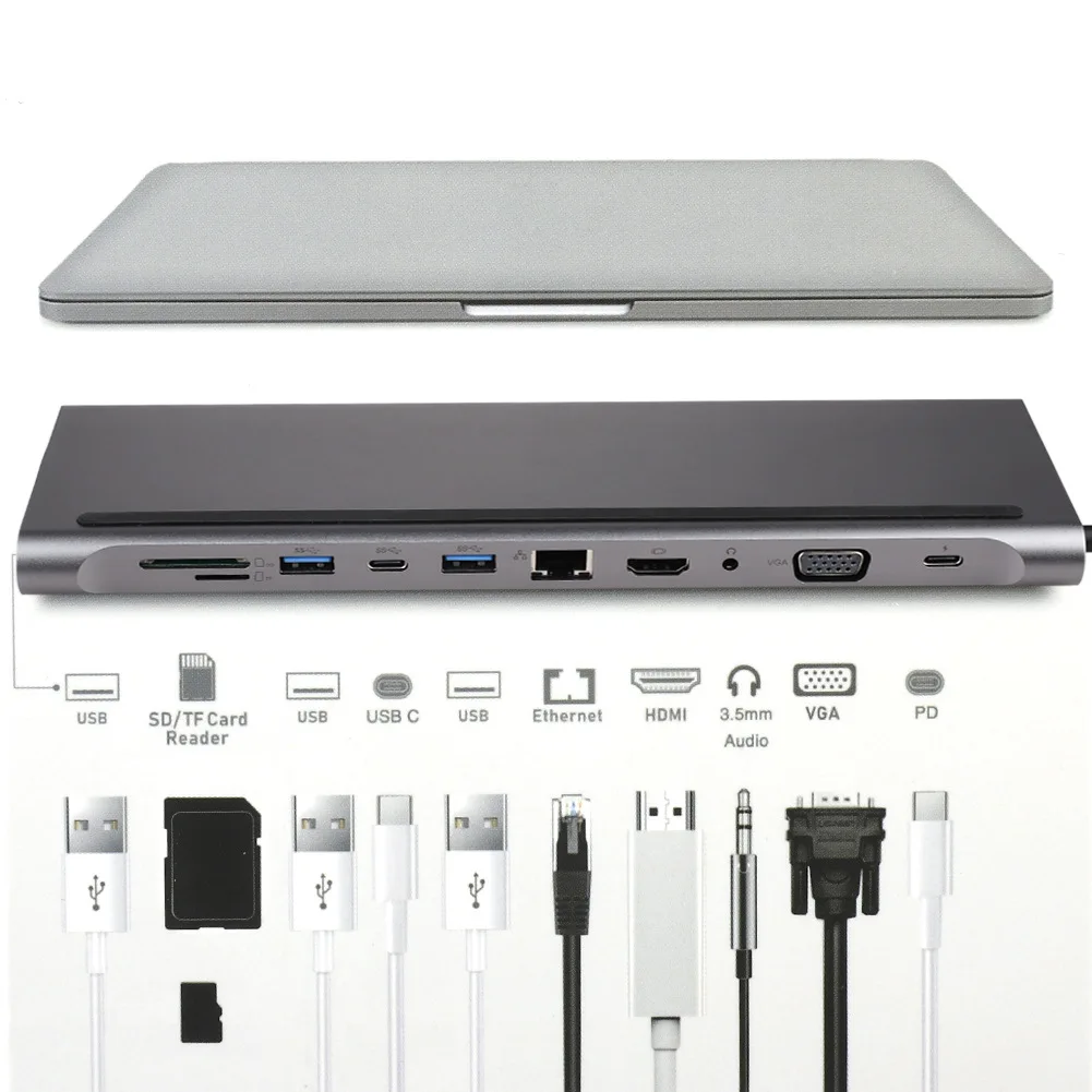 

TYPE-C eleven-in-Duct dock USB-C transfer HDMI + VGA + PD + RJ45 + SD / USB hub HUB
