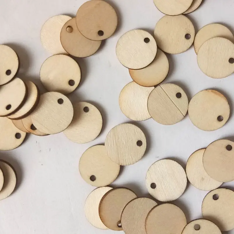 

M89A 50pcs Unfinished Round Wooden Discs Ornament Embellishments For Scrapbooking DIY Craft One Hole Handmade Home Decor 20mm