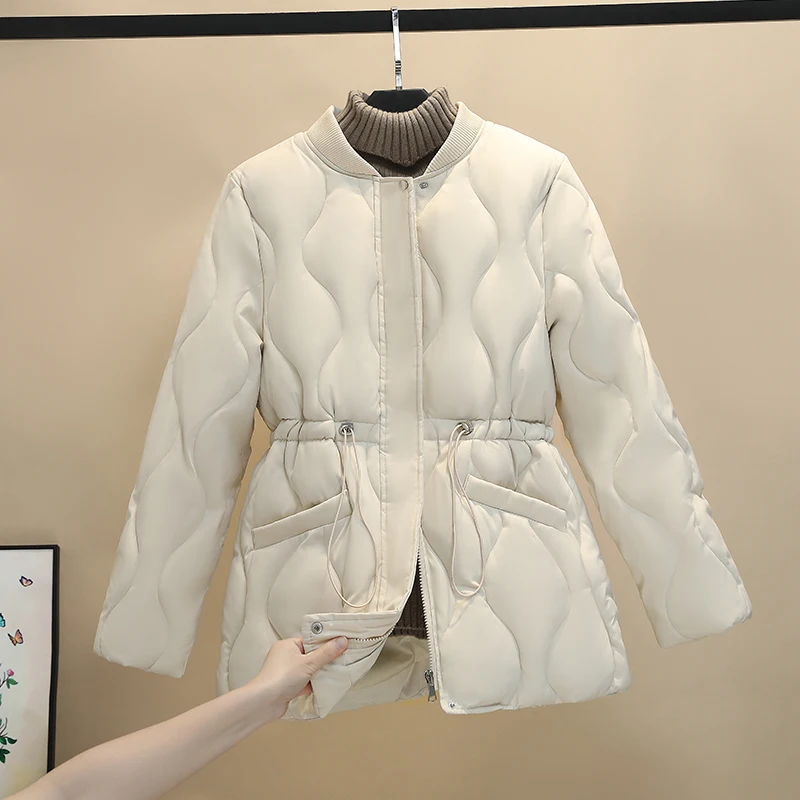 2021 Down Cotton Padded Clothes Women's Winter Parka New Slim Short Jacket Drawstring Stand Collar Solid Color Fashion Coat XXL