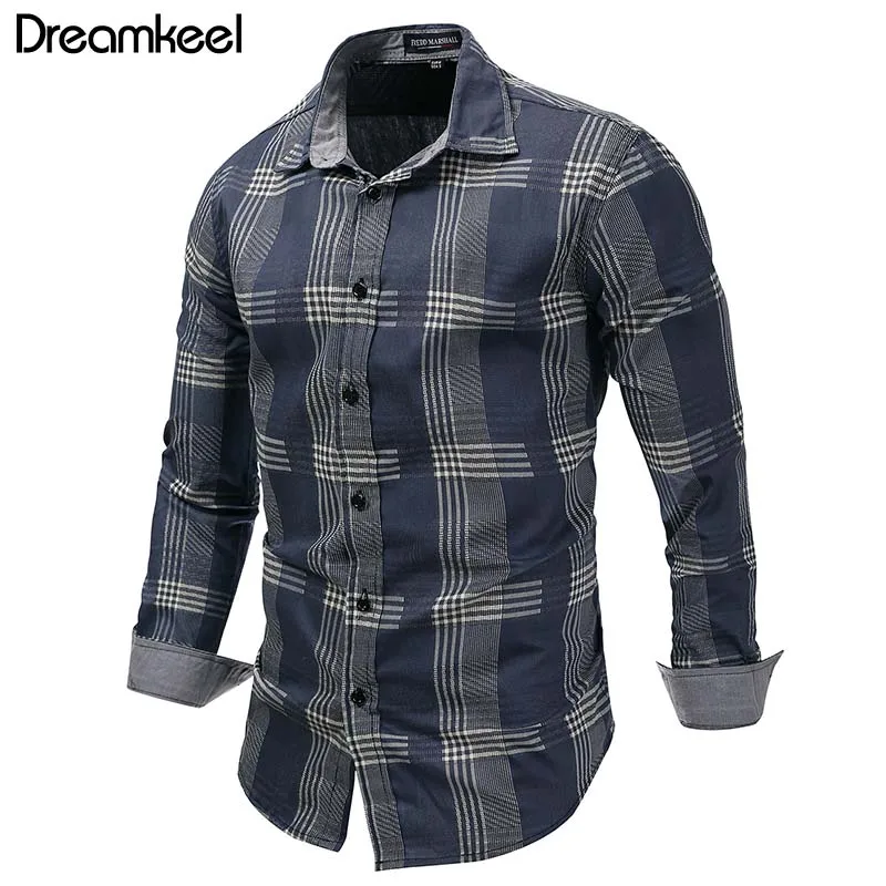 Мужская джинсовая рубашка с длинным рукавом повседневная приталенная из денима