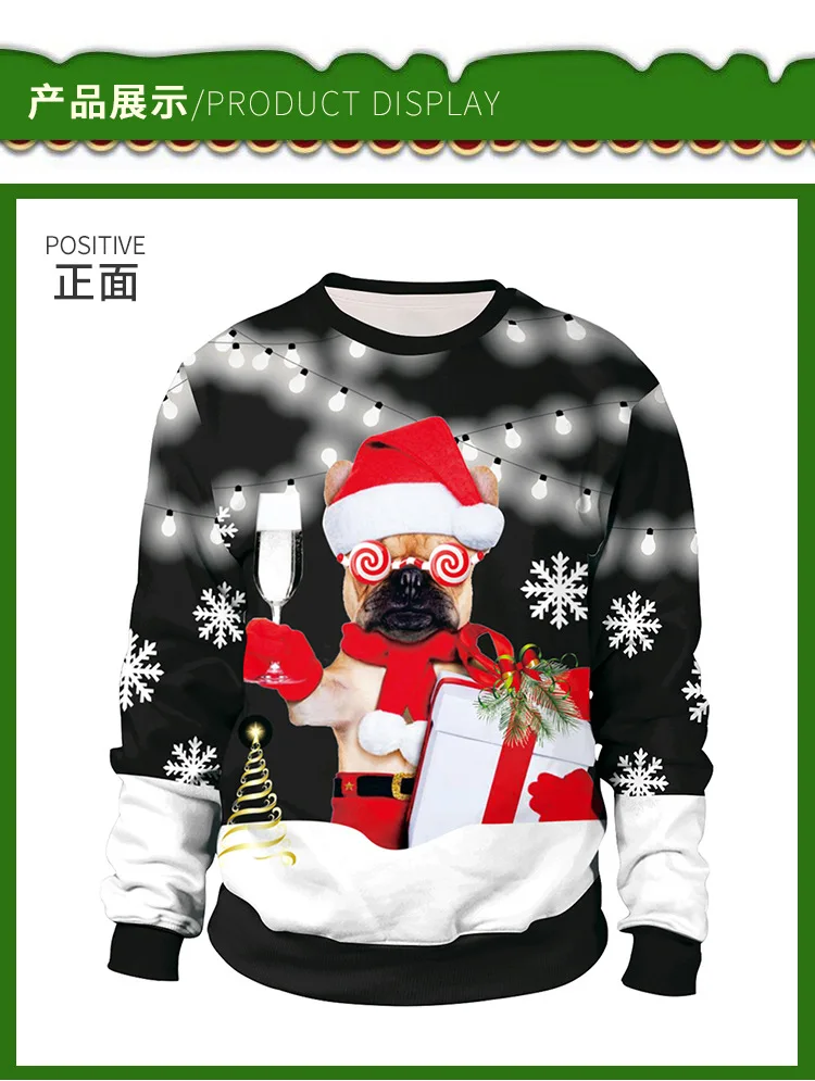 

Unisex 2020 Ugly Christmas Sweater for Holidays Santa Elf Christmas Funny Fake Hair Sweater Autumn Winter Blouses Clothing Long