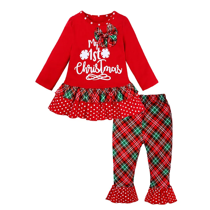 

2021 New Christmas Party Toddler Baby Girls Clothing Suit Cartoon T-shirt Tops + Pants Set Baby Girls Clothes Christmas Gift