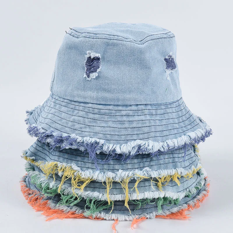 

New Simple Fashion Women And Men Summer Denim Cowboy Bucket Hat Patch Fisherman Bucket Cap Outdoor Travel Sunscreen BUcket Hat
