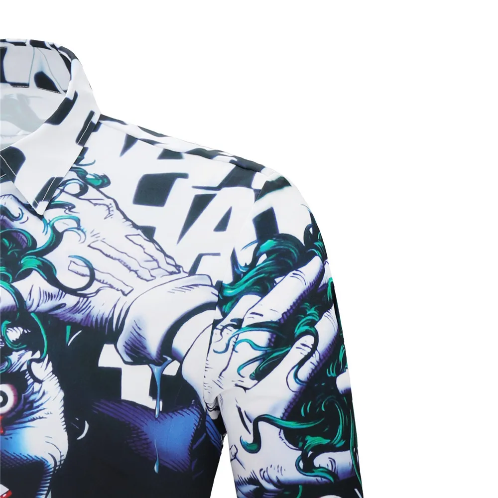 Мужская модная рубашка с принтом клоуна длинным рукавом Повседневная |