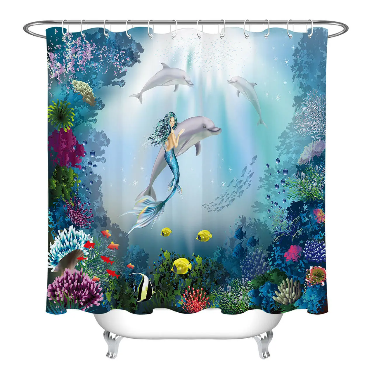 

Underwater Mermaid Dolphin Shower Curtain Polyester Fabric Bathrooom Decor