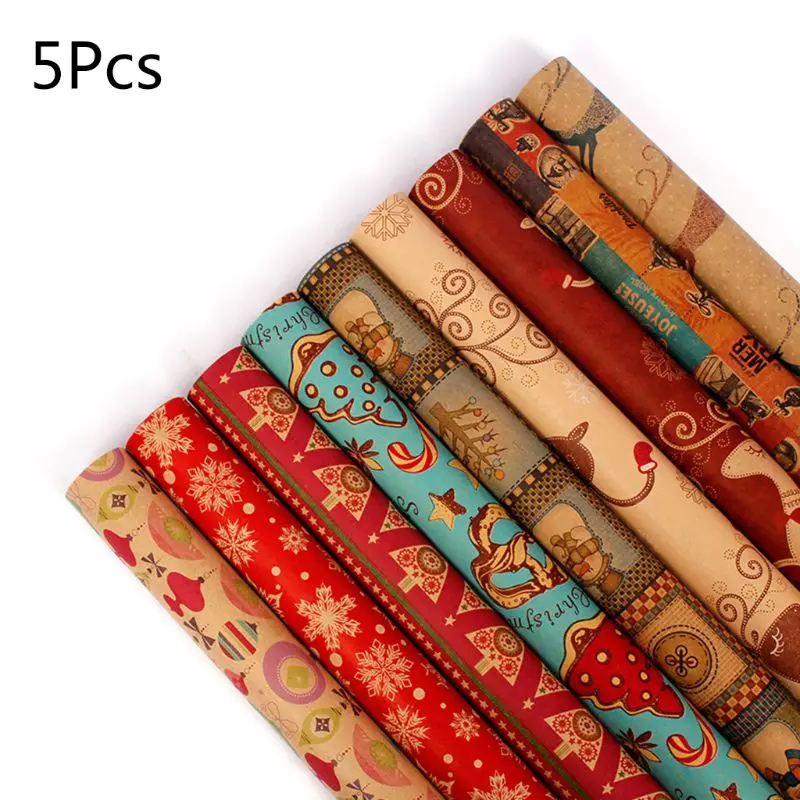 

5pc Christmas Gift Kraft Wrapping Paper Cartoon Packing Paper Party Supplies