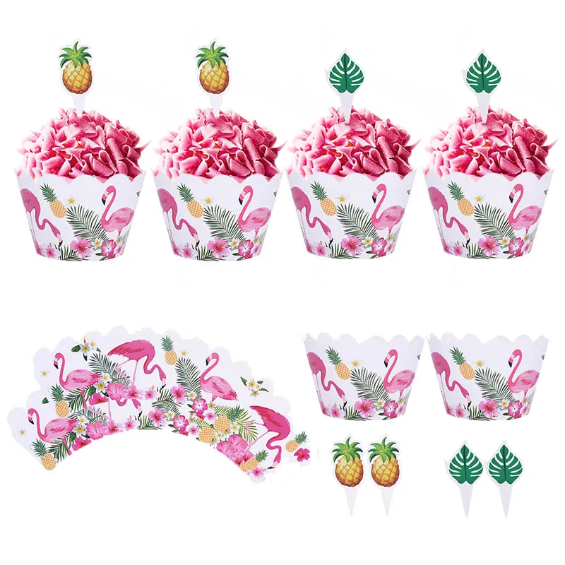 24 шт. Симпатичные розовые Фламинго обертки для кексов топпер торта тропическая