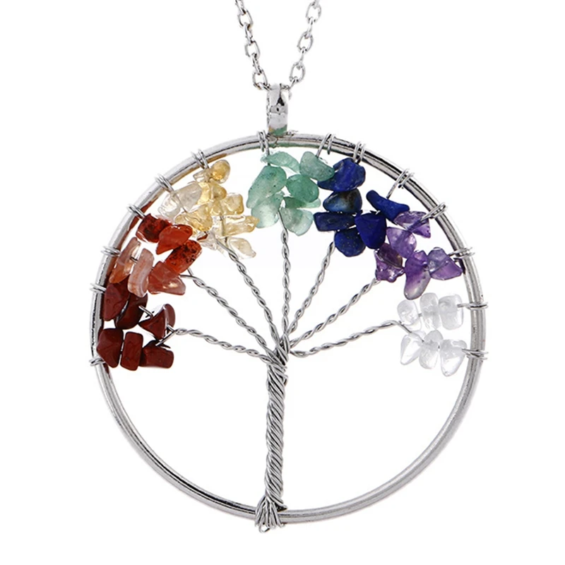 7 Chakras 1 7 Чакра, кварцевый и из натурального камня, древо жизни, маятниковая подвеска, ожерелье для женщин, целебное хрустальное ожерелье, s подвески, ювелирные изделия рейки - Окраска металла: 7 Chakras 1