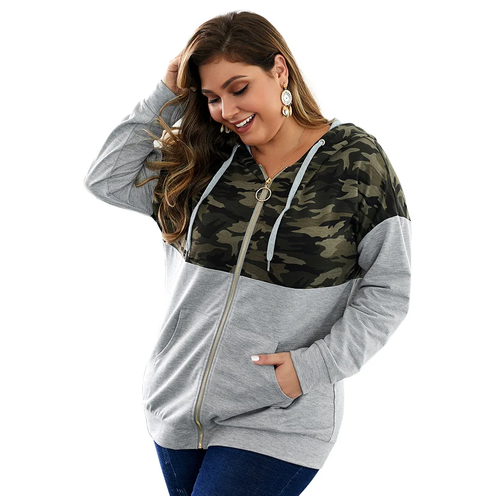 

2021 spring autumn plus size hoodies coat for women large casual loose long sleeve pocket camouflage gray coats 5XL 6XL 7XL 8XL