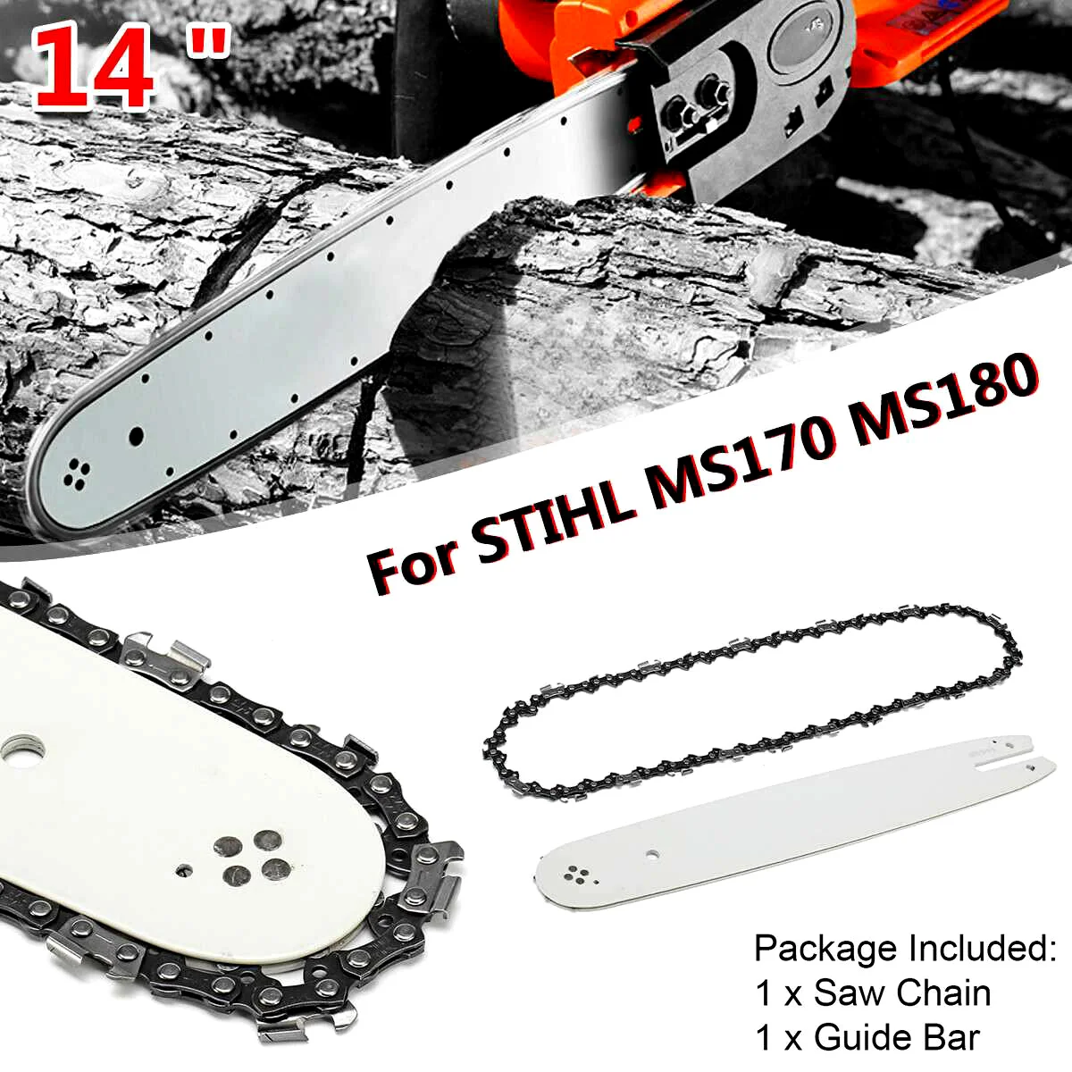 

14" 65 Mn Saw Chain kit 3/8LP Pitch 50DL Chainsaw Sharpening Grinder Set Guide Bar Kit for MS170 MS180 MS181 MS190 MS193T MS231