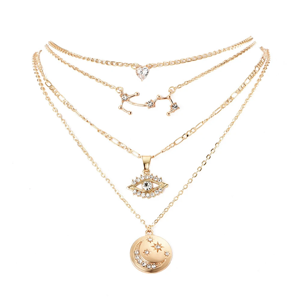 Женские многослойные лунные ожерелья и подвески с кристаллами геометрические в