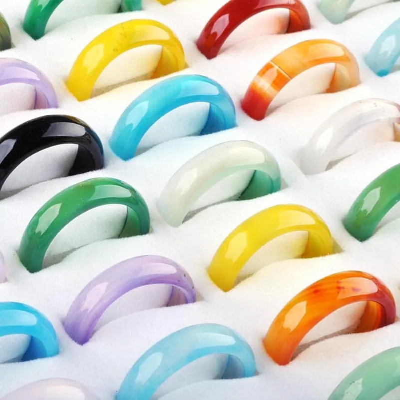 10 шт./лот 5 6 мм Смешанные модные кольца из натурального камня для женщин цветные