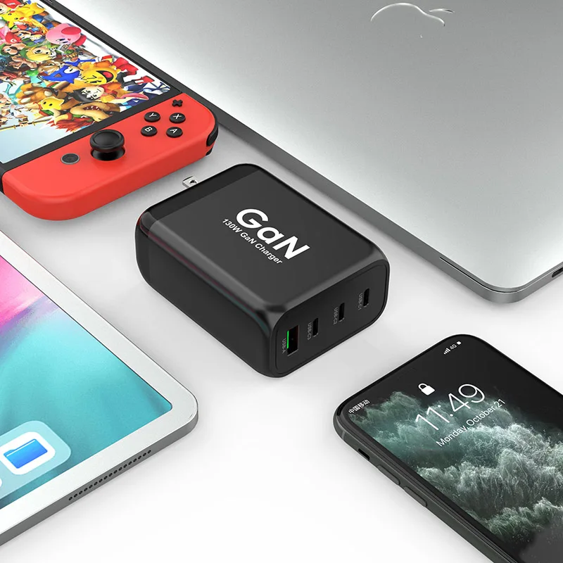 Сетевое зарядное устройство с 4 портами 130 Вт сетевое 3 USB Type C PD 100 PPS 45 для ноутбуков