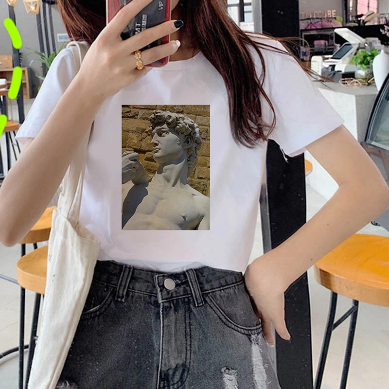 

New Summer T Shirt Women Vogue Print Harajuku Statue of David T-shirt Casual Clothing Tee Tops Female T Shirts Camiseta Mujer