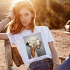 Эстетичная футболка из 100% хлопка, сексуальные топы с короткими рукавами и цветочным принтом в стиле Харадзюку, модная повседневная женская футболка большого размера