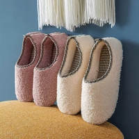 winter indoor women fleece cotton shoes luxury solid bedroom warm plush lovers shoes slip on house ladies fur slippers