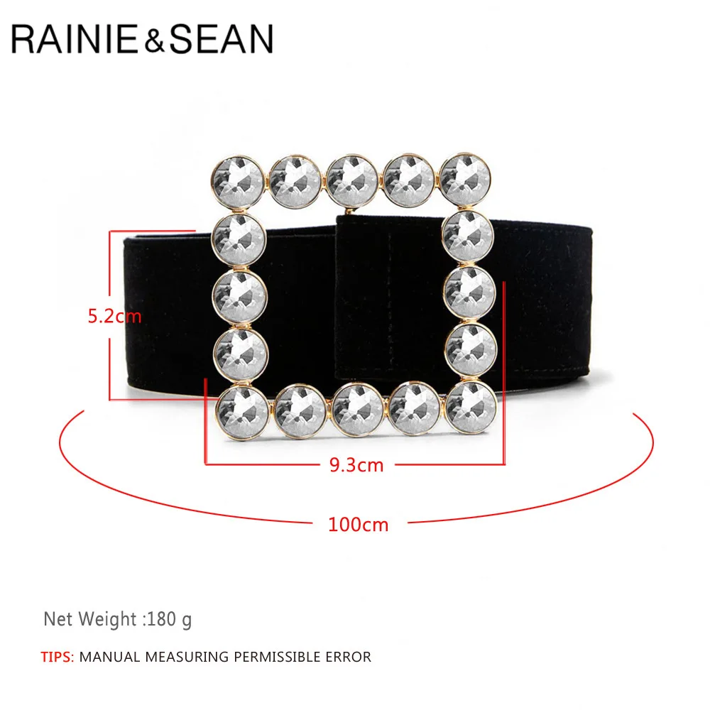 

RAINIE SEAN Ladies Waist Belt for Dresses Womens Belt with Rhinestones Desinger Brand Velvet Black Fashion Cinturon 100cm