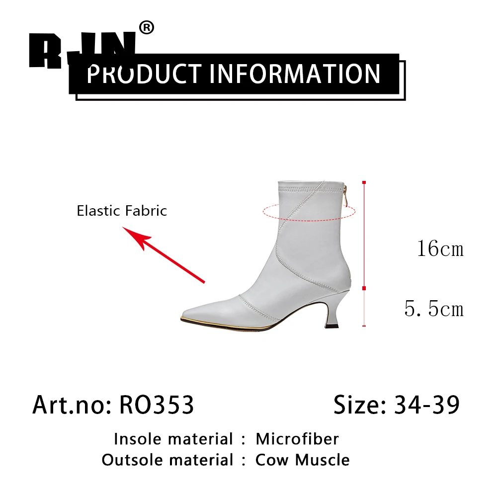 

RJN Elegant Ankle Boots Stylish Breathable High Quality Stretch Fabric Boots Sexy Pointed Toe Thin Heel Zipper Shoes Women RO353