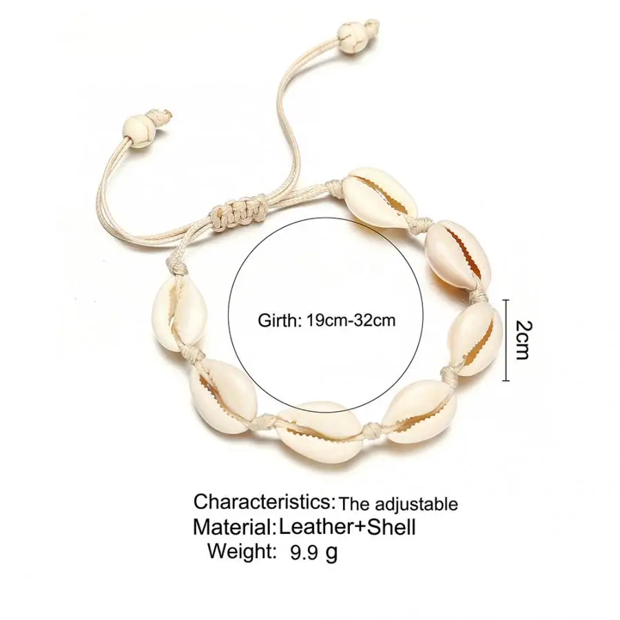 Винтажный Плетеный Браслеты из ракушек Регулируемый простой ручной вязки