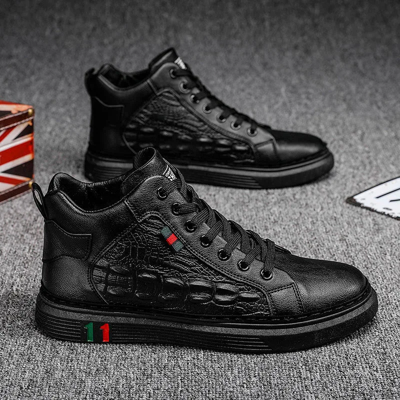 

2021 high quality crocodile pattern leather shoes low-top high-top casual shoes trend shoes sports shoes men's shoes
