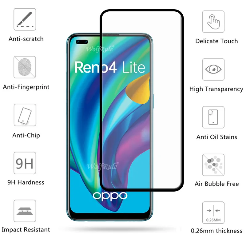 4 in 1 for oppo reno 4 lite glass for oppo reno 4 litetempered glass full glue screen protector for oppo reno 4 lite lens glass free global shipping