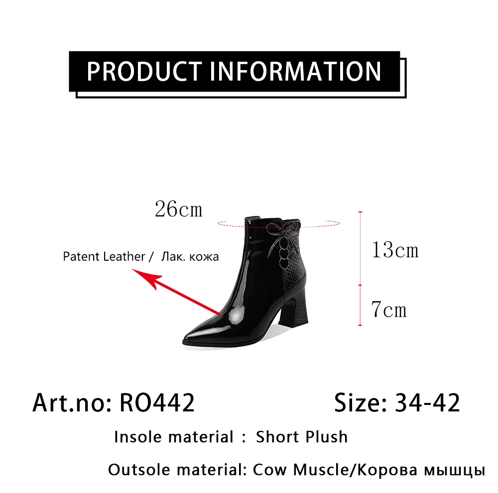 

RJN Women's Heels Ankle Boots Patent Leather Pointed Toe High Heel Zipper Butterfly-knot Fashion Sexy Women Shoes RO442