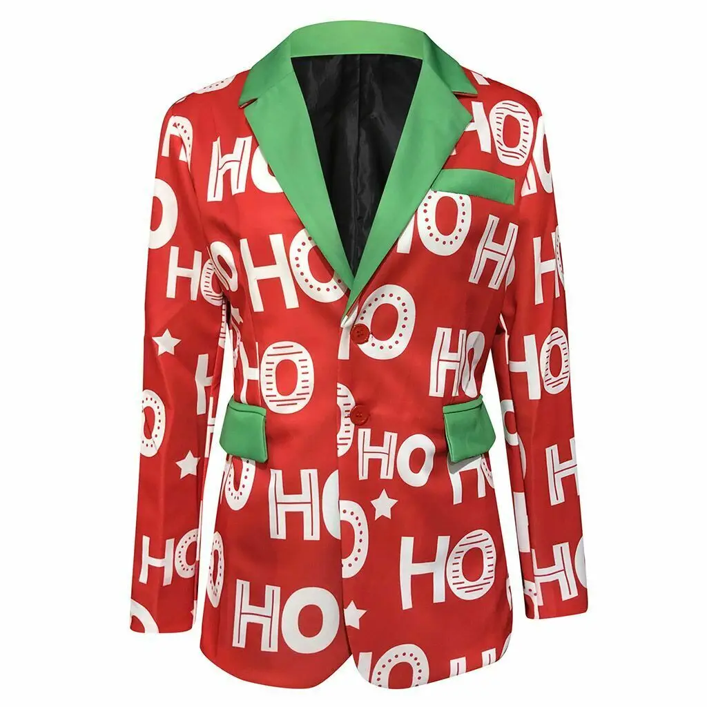 Модный костюм с принтом для рождественских праздников Мужской Блейзер на