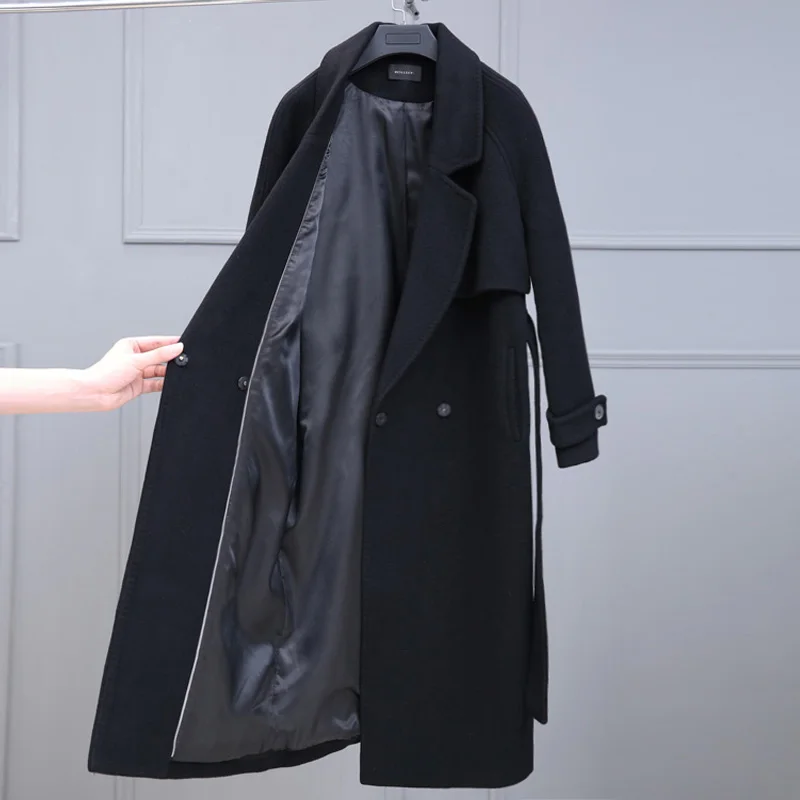 

Special offer high-quality fashion women's over-the-knee black cashmere woolen coat autumn and winter double-sided woolen coat