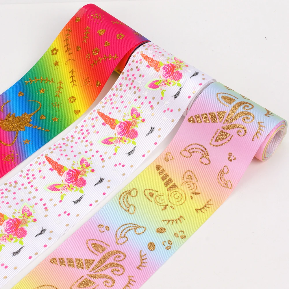 

2 Yards Pink Unicorn Printed Grosgrain Ribbon 75MM For Hair Bows DIY Crafts Handmade Accessories Wedding Decor