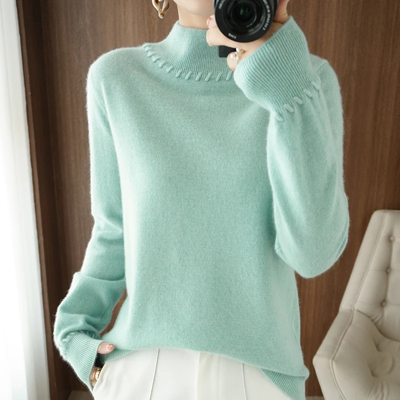 Свитер из 100% чистой шерсти и кашемира осень/зима 2021 Женский пуловер с высоким