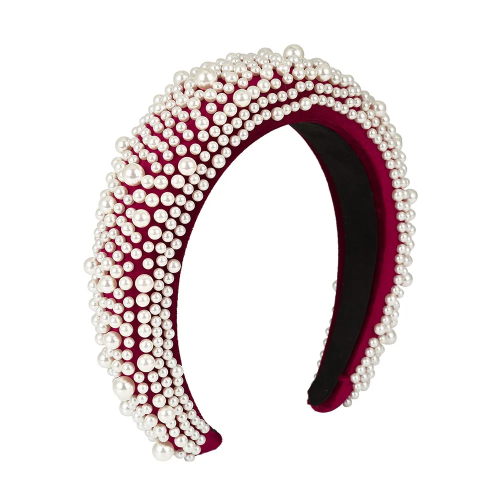 MOLANS Pearl Padded Sponge Vintage Hair Hoop Fashion Elegant Hair Band Women Headband Hair Accessories Headwear New - Цвет: Wine