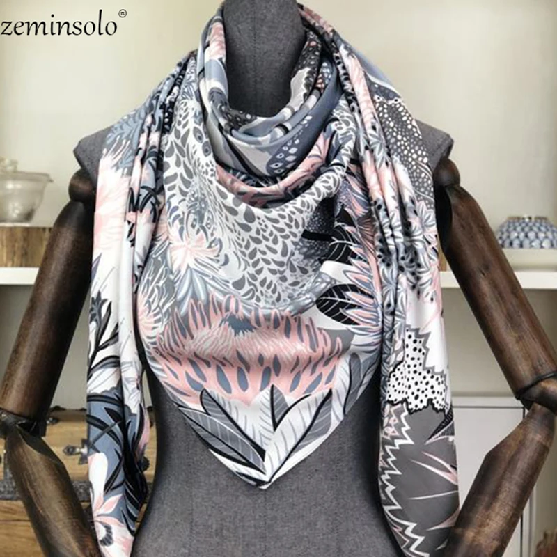 Luxury Brand 100% Twill Silk Scarf Multicolor Square Bandana Floral Print Kerchief Scarves For Women Shawls Wraps Echarpe |