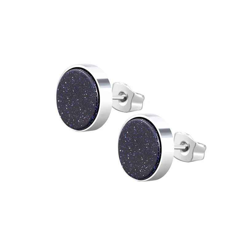 

Charm Simple Personality Earrings Men And Women Stainless Steel Round Purple Sand Stone Ear Studs