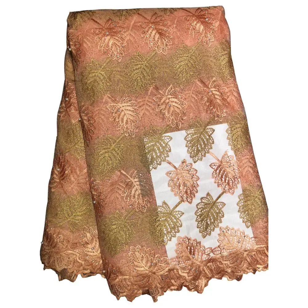 Высококачественная кружевная ткань с африканскими листьями французская
