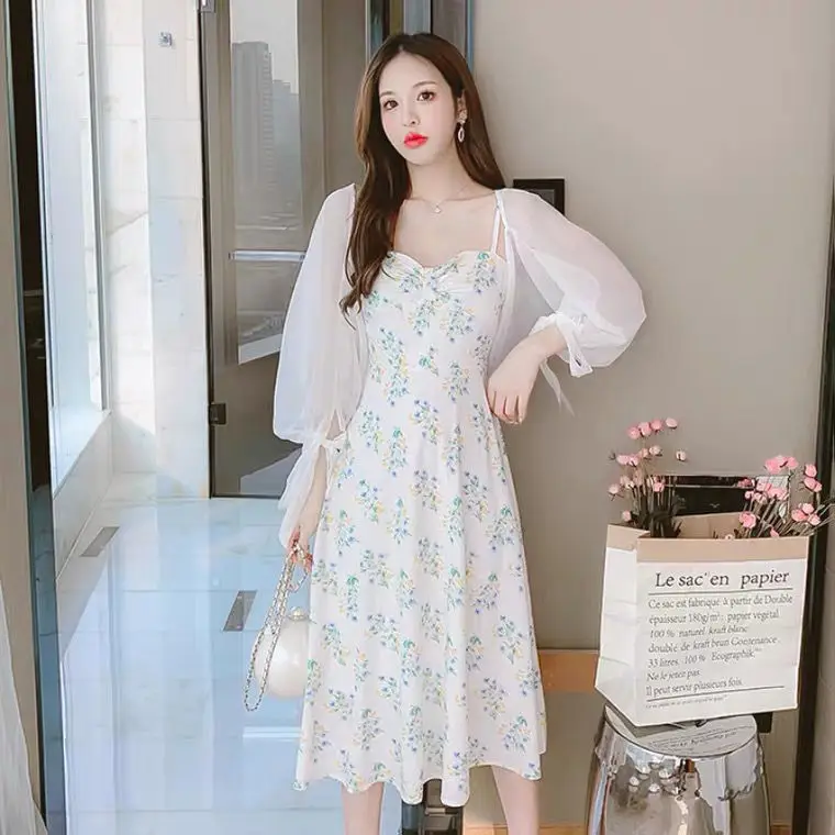 

Summer 2021 new very fairy suspender skirt student super fairy Xia Xiao fresh sweet floral dress