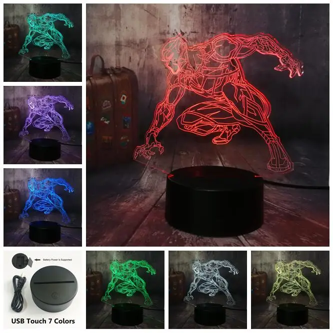Touch One 7 Color Marvel Черная пантера Мстители Прохладный 3D светодиодный ночной Светильник ребенок Настольная лампа 7 цветов для маленьких мальчиков, детская игрушка, рождественские украшения для дома подарок на день рождения - Испускаемый цвет: Touch One 7 Color