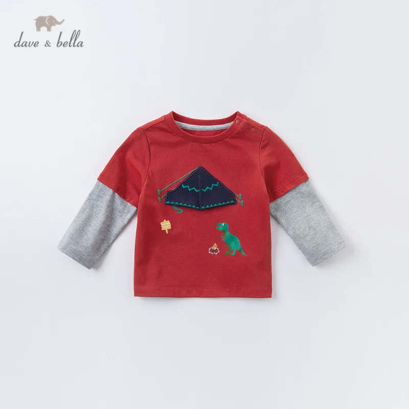 

DBX14464 dave bella/Осенняя красивая футболка с рисунком для маленьких мальчиков; Детские топы для мальчиков; Модные детские футболки