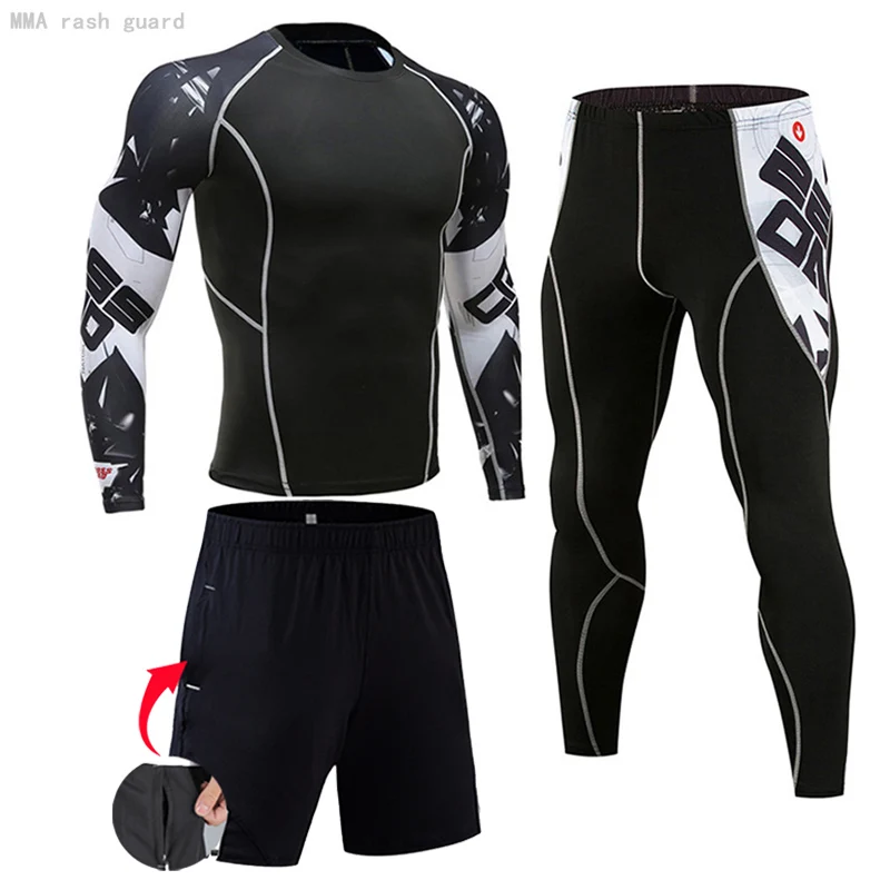 MMA Compression Tracksuit Mens Sport Jogging Suit Rashgard Running Set Gym Clothing Men Fitness Workout Tight Second skin Bottom Thermal underwear |