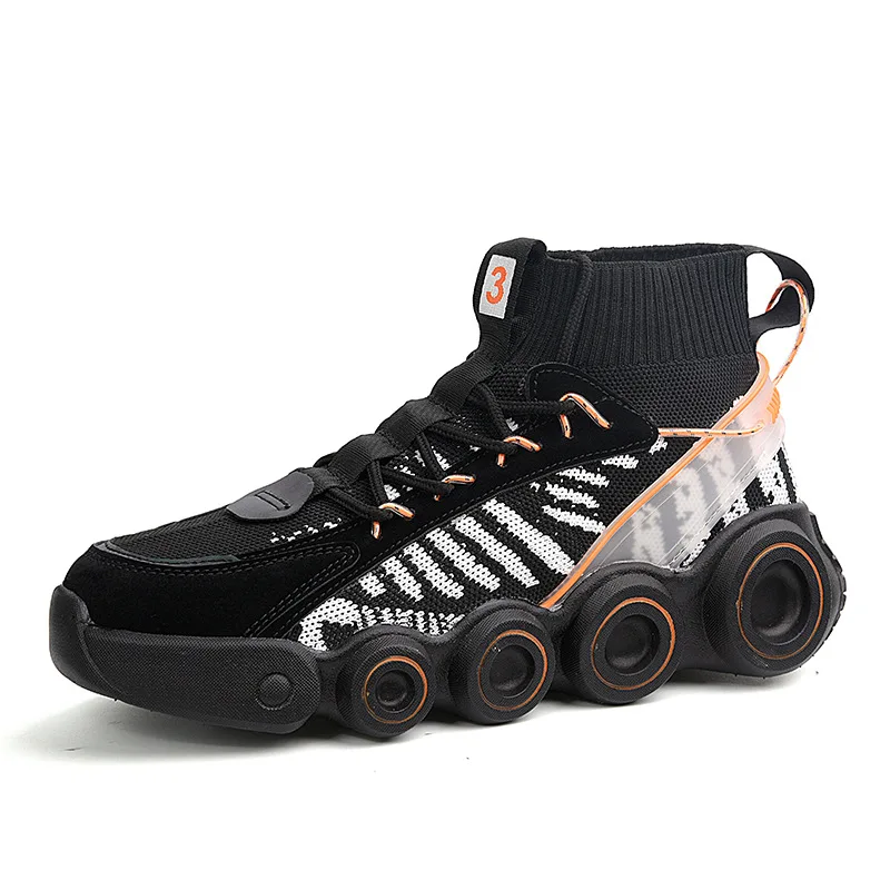 2021 New Summer Fashion High-Top Wheel Sneakers Casual Men Shoes Flying Weaving Breathable Outdoor Jogging Mesh Casual Shoes