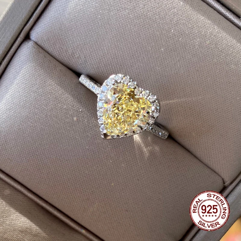

New 100% Real 925 Sterling Silver Heart Ring Sparkling High Carbon Diamond Rings Fine Jewelry Ornament Accessories Wholesale