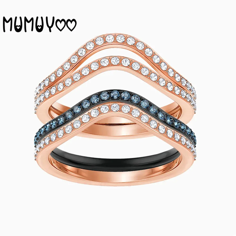 

2020 SWA Fashion Jewelry High-quality Simple Line Set Ring Gradient Color High-Sense Stacking Gift for Girlfriend
