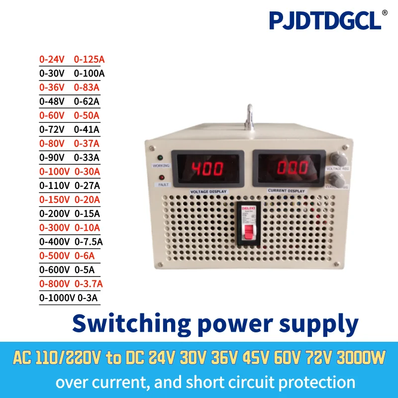 

3000W Switching Power Supply 0-12V 24V 30V 36V 48V 50V 60V 70V 80V 90V 100V 110V 220V 300V 400V Voltage Adjustable Power Supply