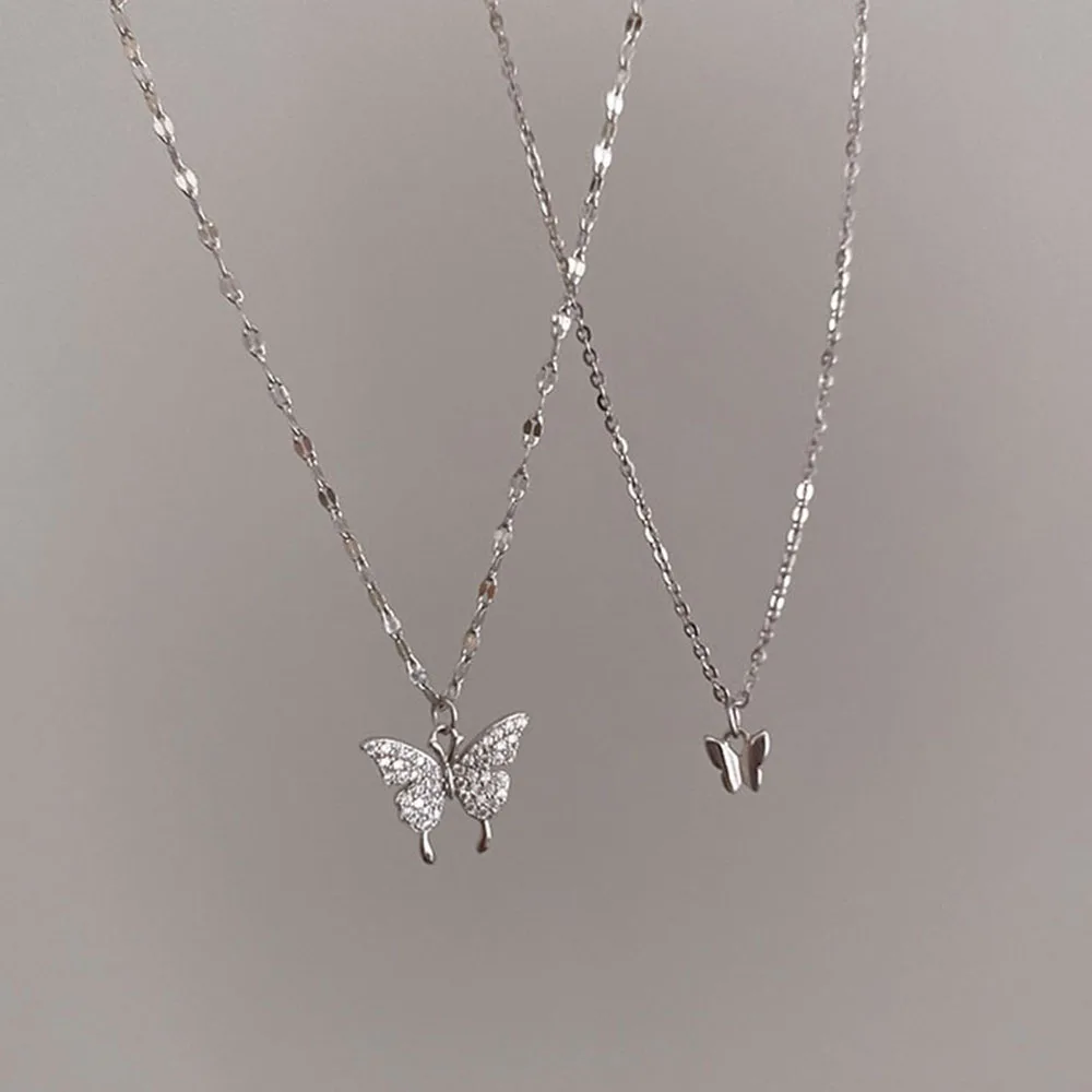 

1Pc Necklace Fashion Shiny CZ Butterfly Necklace for Women Dainty Double Layer Clavicle Chain Necklace Jewelry